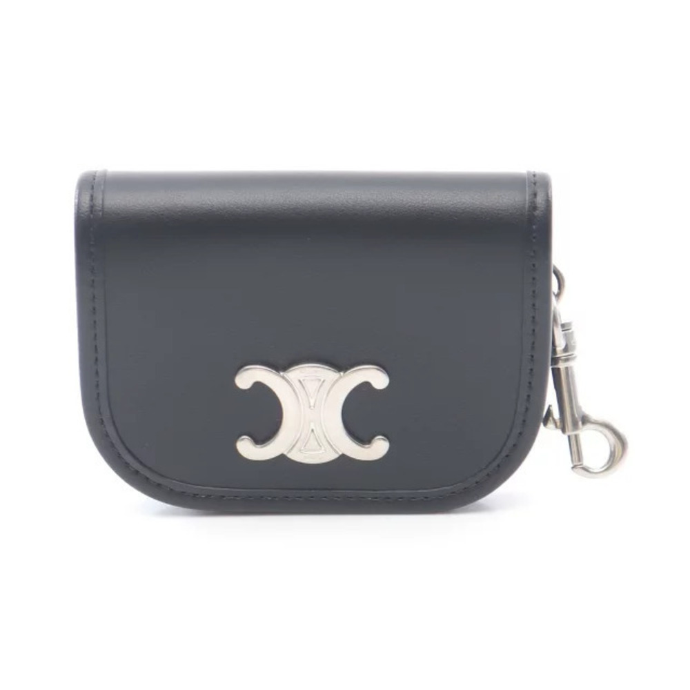 Celine Besace Triomphe Keyring Keychain Accessory Leather Black